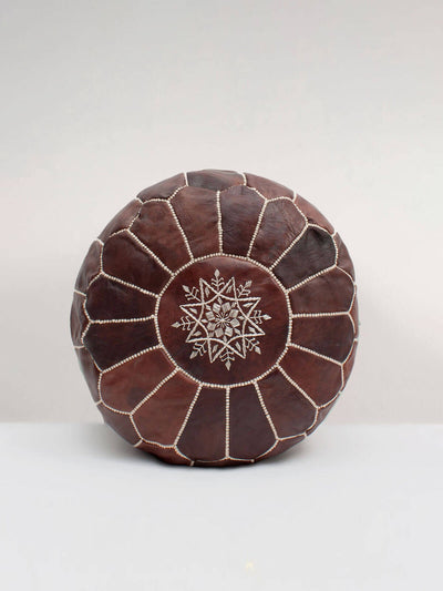 Moroccan Leather Pouffe, Espresso Brown Oiled - BeldiWeaves