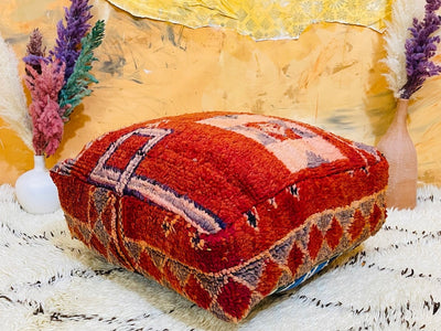 Red Moroccan Kilim Pouf - BeldiWeaves