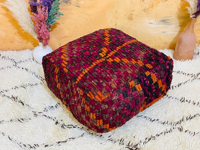 Dark Purple Handmade Kilim Pouf - BeldiWeaves