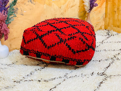 Handmade Bright Red Pouffe - BeldiWeaves