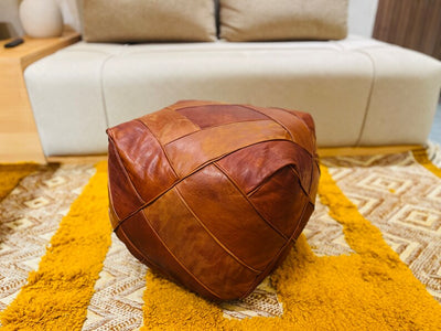 Handcrafted Moroccan Leather Pouf - BeldiWeaves