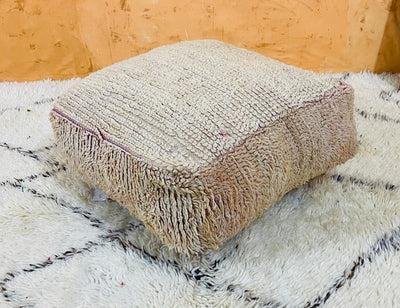 Sahara Sands Moroccan Pouf – Handwoven Beige - BeldiWeaves